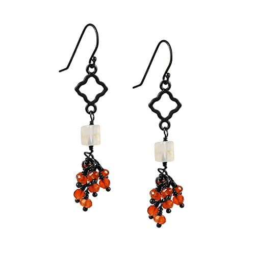 Sterling Silver Moonstone Carnelian Cluster Cascading Earrings, Oxidized Silver