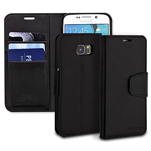 Galaxy S6 Edge Case, ModeBlu [Classic Diary Series] [Black] Wallet Case ID Credit Card Cash Slots Premium Synthetic Leather [Stand View] for Samsung Galaxy S6 Edge
