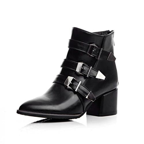Always Pretty Women's Oversize High Heel Point Toe Ankle High Martin Boots Black 7 B(M) US