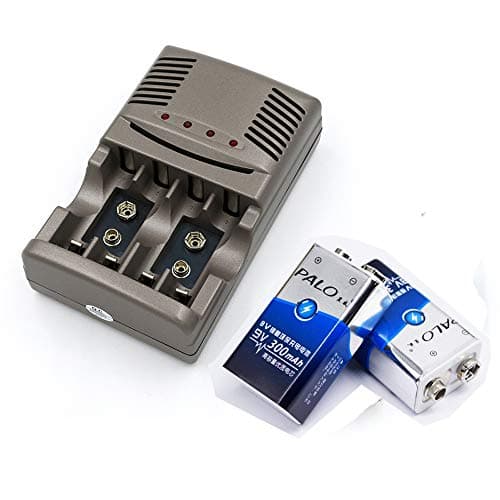 PALO AA AAA 9V Battery Charger with 2-Pack 9V 300mAh NiMH Rechargeable Batteries
