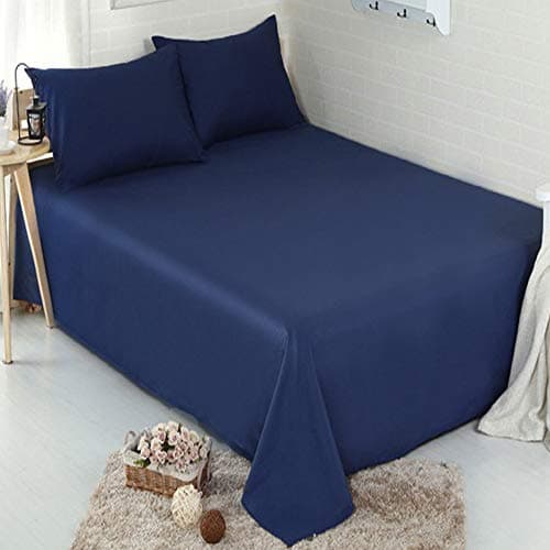EMPORIUM HOMES Percale Easy Care Flat Sheets Top Bed Sheet Brushed Polycotton Wrinkle Resistant Single - Double - King Size(Double,Navy Blue)