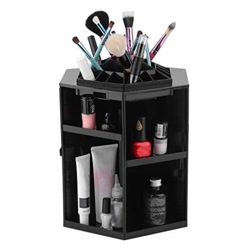 MONOMONO-360 Degree Rotating Cosmetic Organizer Makeup Display Storage Case Spinning Rack (black)