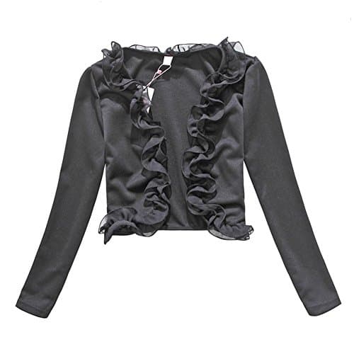 Modekini Women's Ruffle Hem Solid Long Sleeves Cover Up Shrug Black, US M