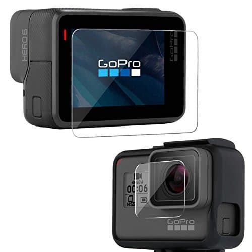 Screen Protector for GoPro Hero(2018) Hero 5/Hero 6,POPANK Ultra-Clear Tempered-Glass Screen and Lens Protector & Lens Cap Cover for Go Pro Hero6 Hero5