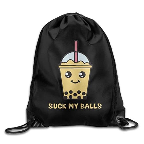 Suck My Balls Kawaii Bubble Tea Gym Drawstring Backpack Unisex Portable Sack Bag