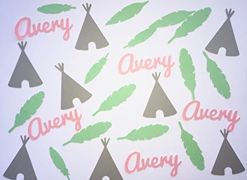 Personalized Boho Tribal Party Feathers and Tee Pee Confetti