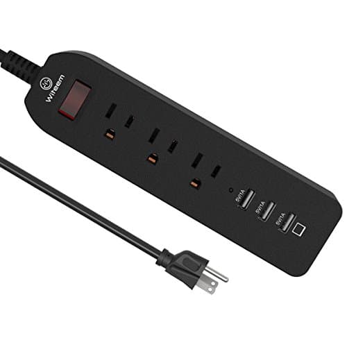 Witeem Power Strip Surge Protector 3 AC Outlets &amp; 3 Smart and Fast charging USB Ports with 6 Feet Extension Cord for Home, Office, Hotel, Travel - Black