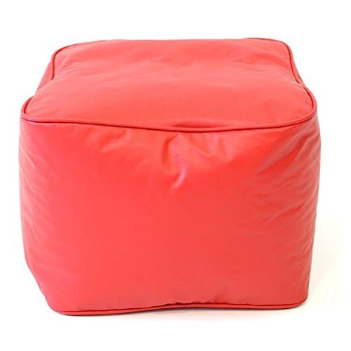 Single Piece Bright Red Home Decor Leather Look Ottoman, Modern Contemporary Style, 250-Pound Weight Capacity, Double Stitched, Ideal For Foot Rest And Extra Seat