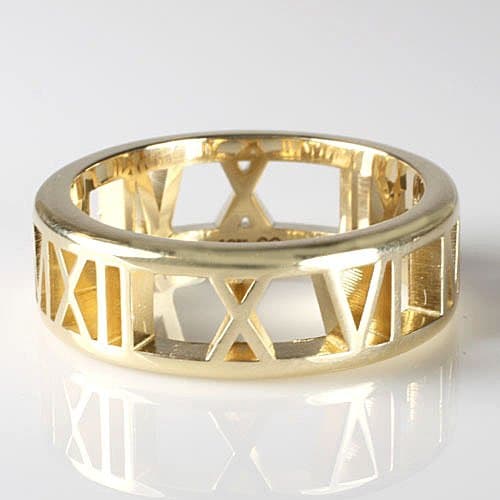 Solid 14K Gold 6MM Roman Numeral Ring With Pierced Band