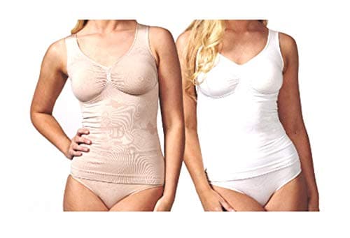 Medium Control Butterfly Swirl Design Cami Pack of 2-166170 - White & Sandalwood (Nude) - Large (UK 16-18)