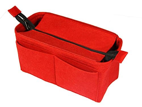 [Fits Neverfull PM/Speedy 25, Red] Felt Organizer (with Top Zipper), Bag in Bag, Wool Purse Insert, Customized Tote Organize, Cosmetic Makeup Diaper Handbag