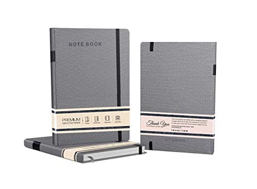 Amsburg Premium PU Leather Journal Notebook Diary with Elastic Black Strip Band and Pen Holder (Grey)