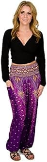 Happy Trunks Harem Pants Womens Plus Hippie Bohemian Yoga Elephant - High Waisted Pants for Women - S M L XL 2XL -
