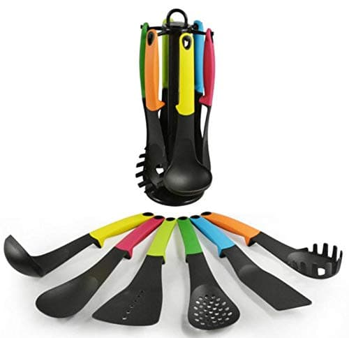 ZIETNAL Elevate Carousel Nylon Kitchen Utensil Set with Rotating Storage Stand, 6-Piece, Multicolored,31cm, Best Kitchen Gift