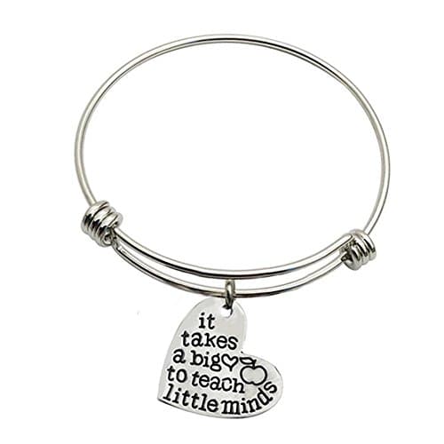 Inspirational Expandable Wire Bangle Bracelet with Engraved Message Quote on a Heart Token for Women, Girls, Friendship, Wedding Jewelry for Mothers and Teachers