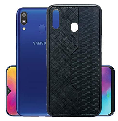 Caprazo Metallic Black Texture Flexible Shockproof Back Cover Case for Samsung Galaxy M20 - Black