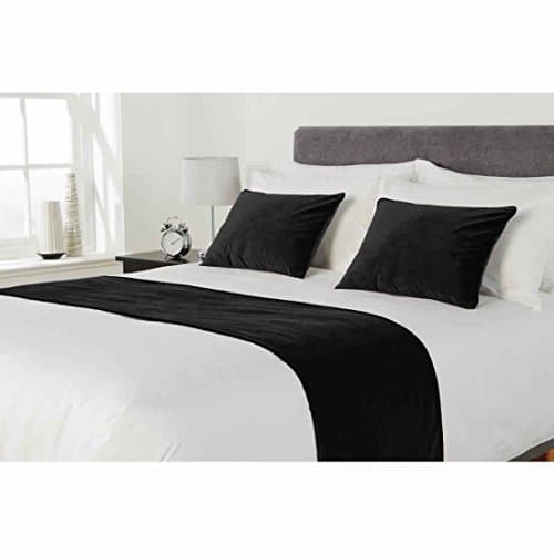 HOTEL COLLECTION BED RUNNER SET :1pc flossed velvet bed runner |scarf | throw with 2 pc 20" x 20" cushion cover |pillow shams| bed accessory | room decor| (BLACK, SUPER KING- 20 X 102 INCHES)