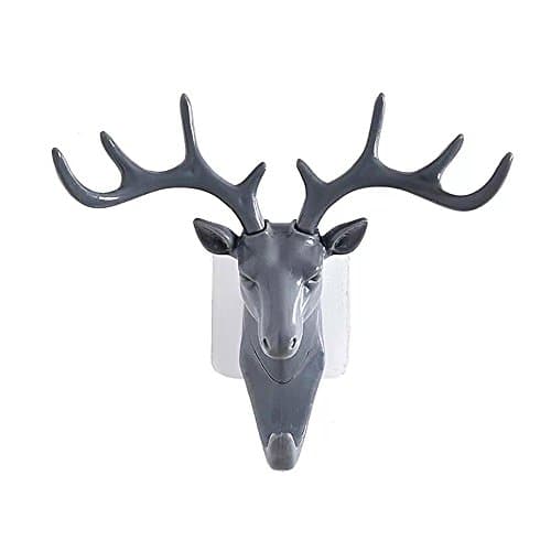 ELK David's Deer Head Single Wall Hook / Hanger Animal shaped Coat Hat Hook Heavy Duty, Rustic, Decorative Gift(Gray)