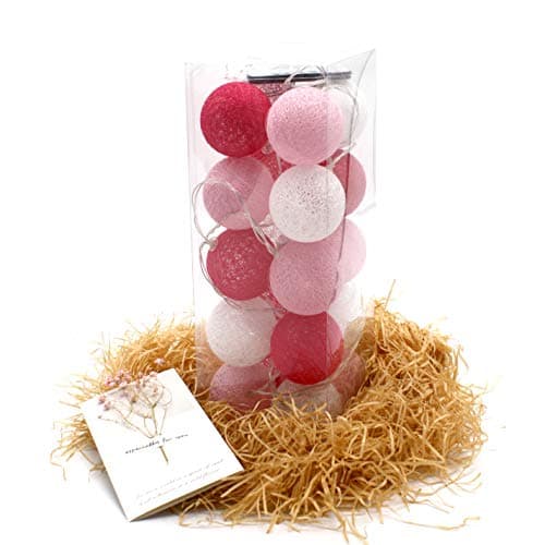 ABAMERICA Cotton Ball String Lights - 10.2 ft LED Waterproof Light for Birthday/Party / Christmas/Halloween / Kids Gift/Night Fairy Lights (USB Powered, Pink)