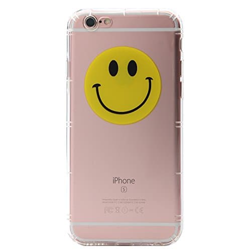 iPhone 6S Plus Case Clear with Design, Air Cushion Bumper Protective Crystal TPU Gel Soft Transparent Slim Case Shockproof Emoji Smiley Face Print Funny Cute Yellow Cover for iPhone 6 6S Plus Case 5.5