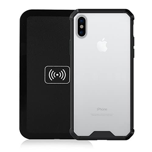 iPhone X Case, VeeDoo Ultra Clear Slim Rubber TPU Bumper (Black) Frame Hybrid Drop Protective Cover [Ultra-thin Qi Wireless Charger Charging Pad for Qi-Enabled Devices]
