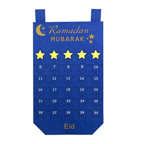 Muranba 2019 ! Felt Ramadan Eid Mubarak Kareem Hanging Numbered Countdown Timetable Calendars Blue
