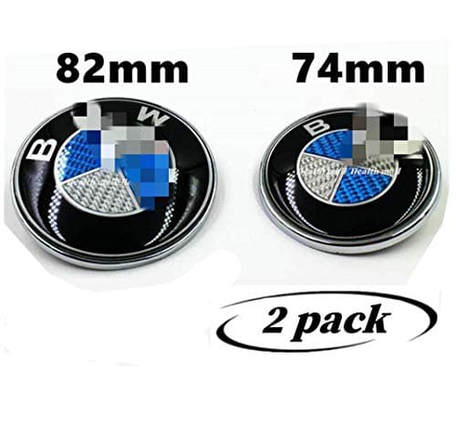 Emblems Hood and Trunk Blue Carbon Fiber Pattern Emblem Logo Replacement 82mm + 74mm for M Power Performance E30 E36 E46 E34 E39 E60 E65 E38