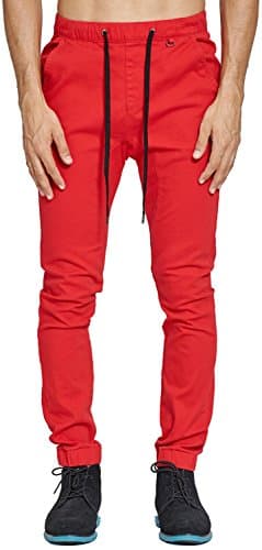 MrPick Men's Drop Crotch Harem Jogger Pants (W29, Red)