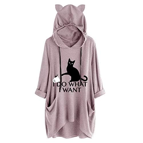 Wascoo Pullover Hoodie Plus Size for Women Cute Cat Ear Sweatshirt Jumper Pullover Tops with Pocket Oversize M-5XL