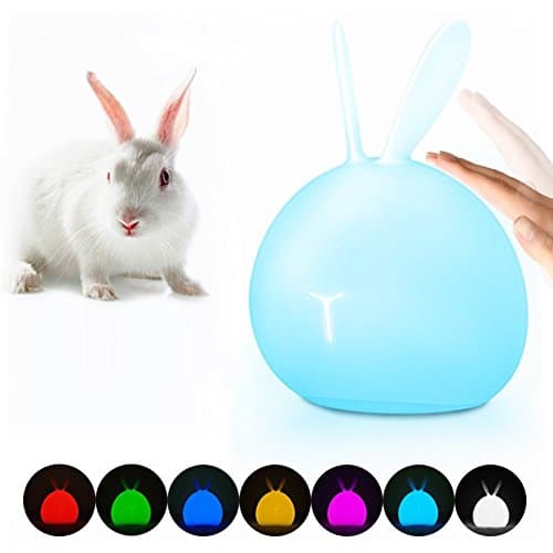 Cute Rabbit Silicone Nursery Night Light,7 Colors Rechargeable with Micro USB cable, Soft Touch Safe for Kids &amp; Babies