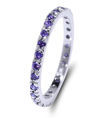 De Lelu Sterling Silver Stackable Round Simulated Amethyst Purple Cz Eternity Ring, Size 9