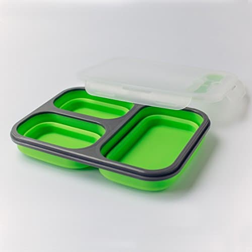 Silicone Collapsible Bento Lunch Boxes, Meal Prep Container, Food Container, Microwave and Dish Washer Safe, BPA Free, Leak Proof, Durable, Premium Quality (Green)