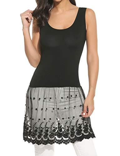 Gumod Women's Lace Top Plus Size Casual Basic Tank Vest Lace Extender Bottom Dress