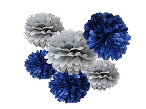 Hanzen 6 Pcs Mixed 6" 8" 10" Gray Navy Blue Tissue Paper Pom Poms Flower Balls For Birthday Wedding Party Baby Shower Outdoor Decorations