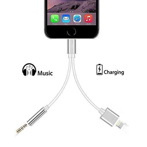 2 in 1 iPhone 7 Adapter, Lightning to 3.5mm Headphone Jack Audio Premium Adapter and Charger for iPhone 7 / 7 Plus (Silver)