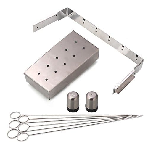 4 Piece BBQ Set- Barbecue Grill Tools Accessories Gift Kit - Stainless Steel Grill, Fork, Smoker Box and Spice Bottle For BBQ– This Kit Fits Nicely with Your Grill