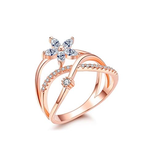 NEWBARK Delicate Flower Paved Tiny CZ 18k Rose Gold Plated Finger Party Ring, Size 6.5