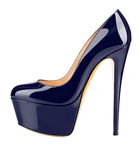 fast charm Womens Round Toe Waterproof Platform Large Size Stiletto High Heels Shoes Dark Blue Pumps US9