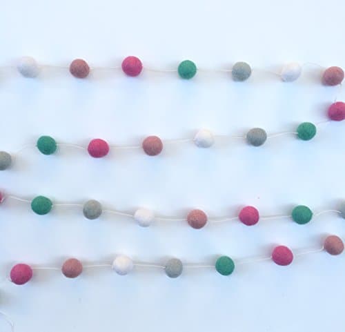 100% Wool Felt Ball Garlands 9FT Long 36 Balls - Pink Gray Teal White Colorful