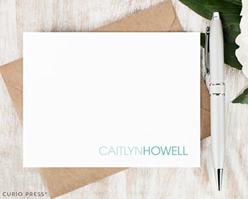 Personalized Modern Stationery Set - Minimal San Serif Font - Boxed Flat Note Cards with Envelopes - Custom Stationary for Men or Women - Two Tone Flat