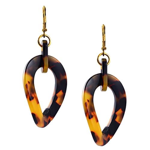 Lorren Bell Curb Chain Dangle Earrings, False Tortoise Shell, Antique Goldtone