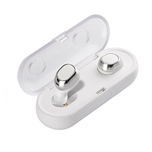 Bluetooth earphone with Noise Cancelling True Wireless Earbuds V4.2 Stereo Build-in Mic Headphones with Charging case for iphone 8 7 6 / android samsung note8 (TWS-16) (White Silver)