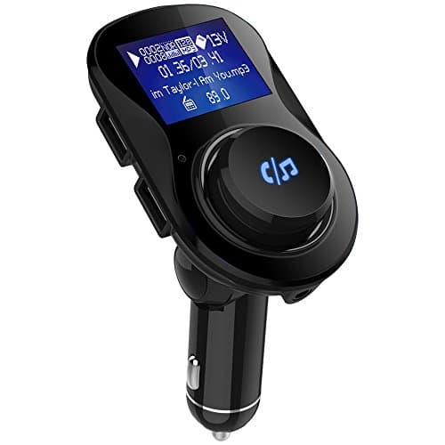 FM Transmitter, Wireless FM Transmitter Bluetooth Radio Adapter Handsfree Car Kit with Dual USB Charging Ports and 1.4" Display Screen, AUX Supportable