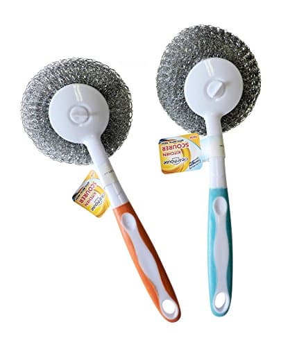 Value 2 pack Stainless Steel Pot Scourers Dish Brush with Long Handle