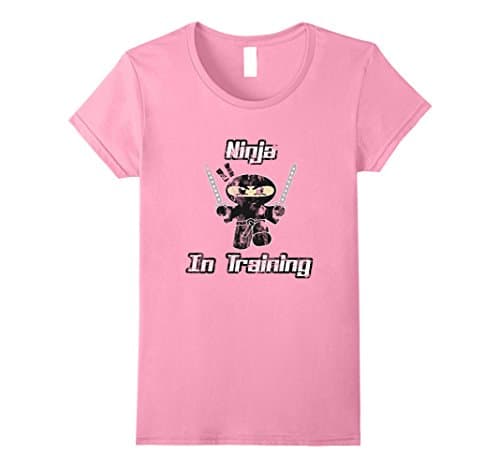 Womens Ninja In Training, Distressed Look, Two Swords Ninja T-shirt Small Pink