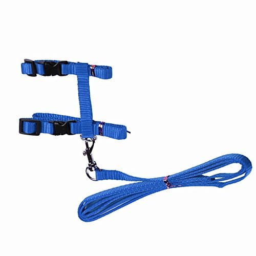 Blue Cat Leash Harness With Adjustable Nylon Collar Lead In H Style - One Size Fits All Animals Pet Dogs Puppy