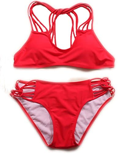 RELTANGL Women's Strap Side Bottom Halter Traingle Bikini Bathing Suits(M,Red)
