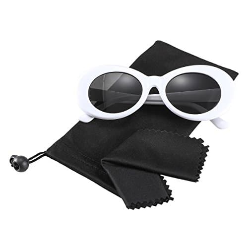 Bold Retro Oval Mod Thick Frame Sunglasses,Wophain Round Lens Clout Goggles Eyewear Supreme Glasses Cool Sunglasses (White)
