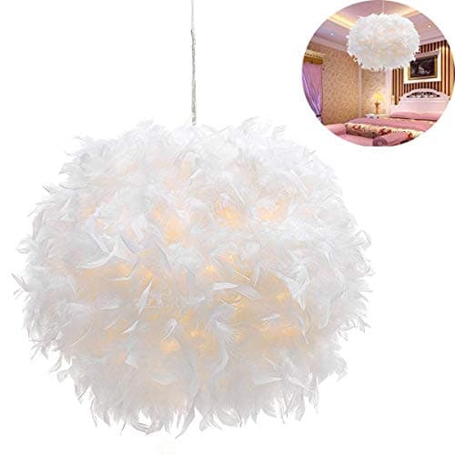White Feather Ceiling Pendant Light Shade, Simple Luxury White Feather Ball for Living Room, Dining Room,11.8 inches