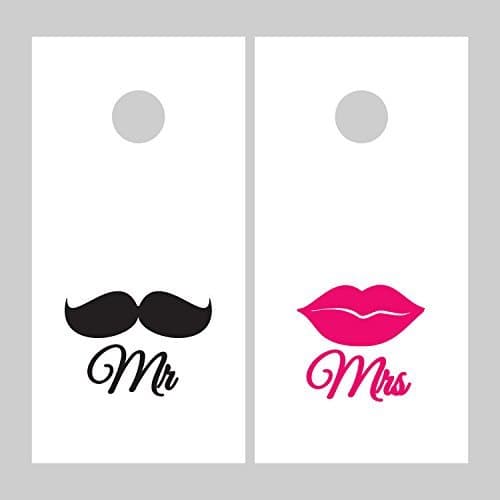 siuSiuen Cornhole Decals - Mr & Mrs Cornhole Decals - Moustache and Lips Decals - Corn Hole Decals - Personalized Cornhole Decals - ET100381504